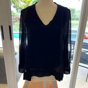 Zara Sleeves Top Womens M Black Ribbed Stretch long Sleeve Crew Neck